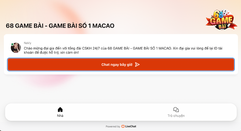 Liên hệ 68 game bài qua Live chat